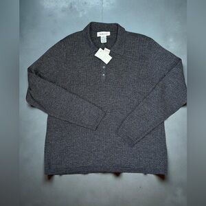 Talbots Charcoal 3 quarter Button-up Wool-Blend Charcoal Sweater Large